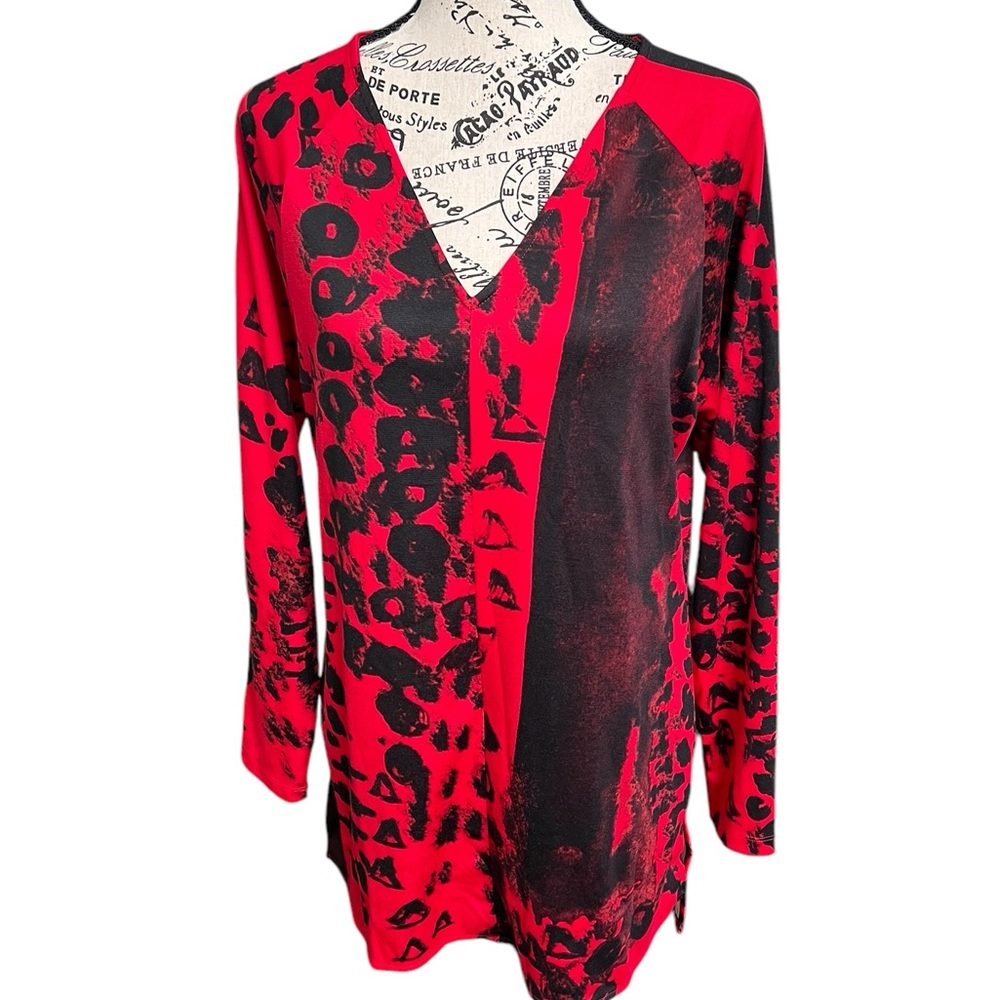 Natori Red and Black Blouse